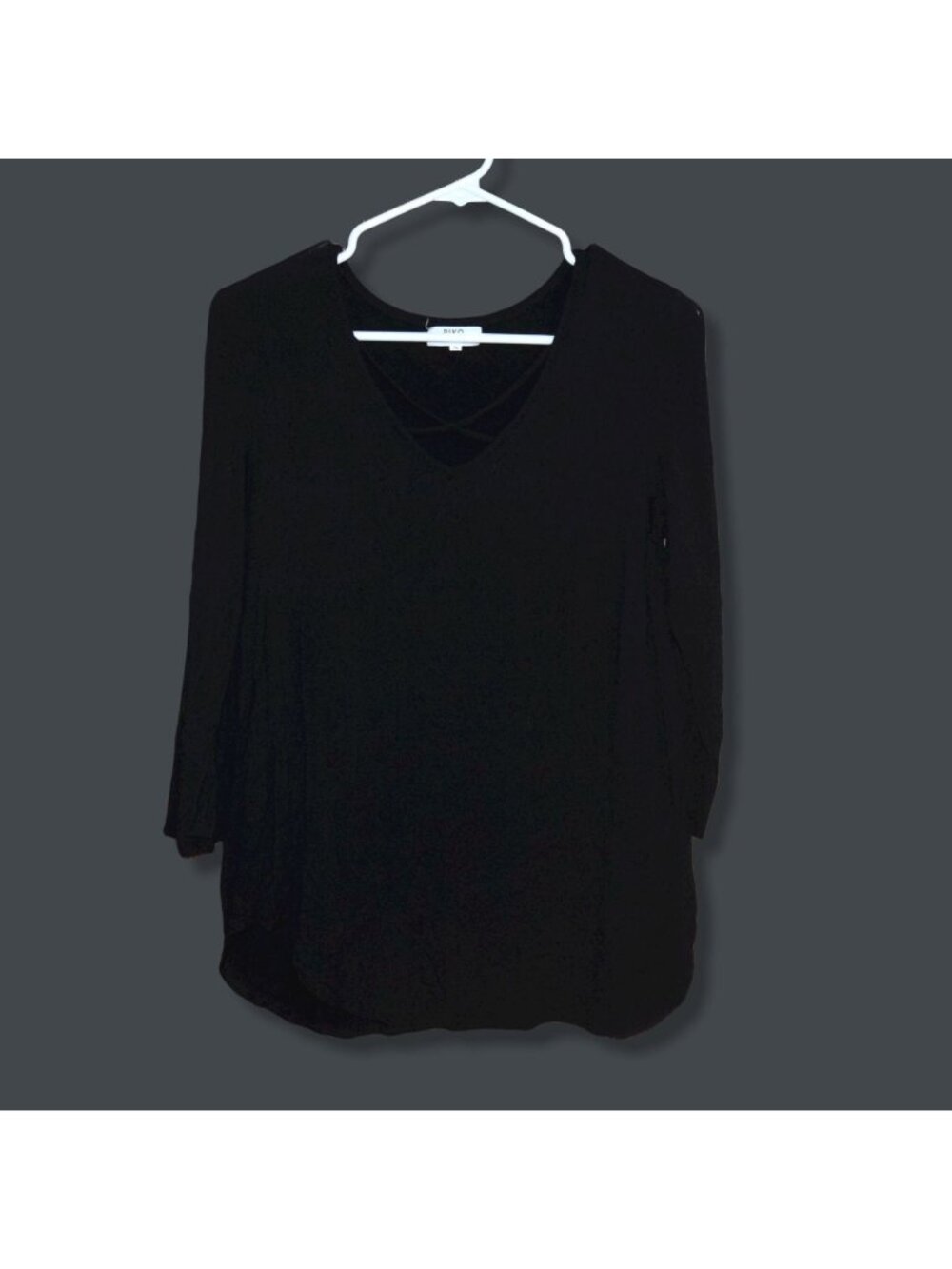 Piko Women's Sz S Black Criss Cross Front Blouse  T-Shirt